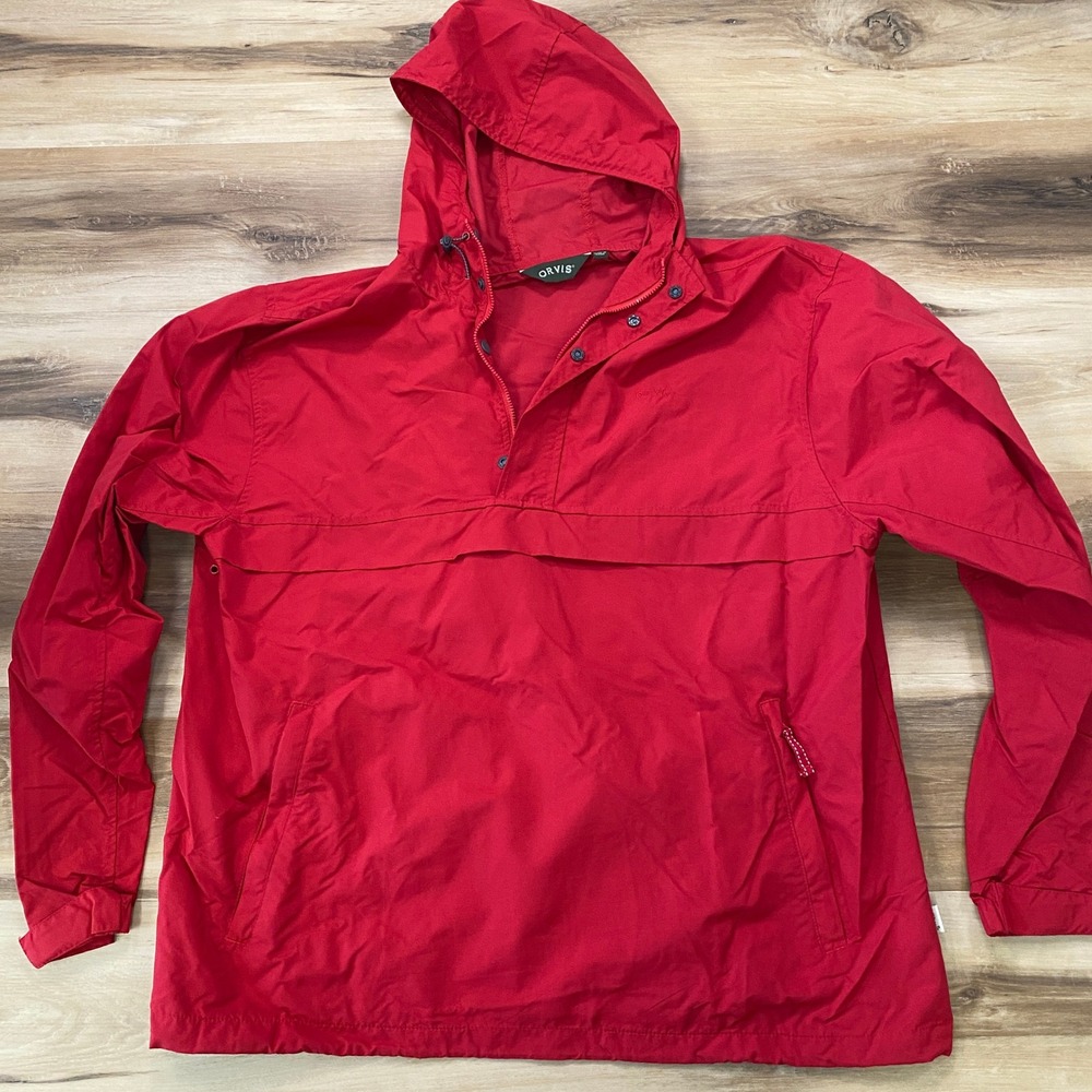 Orvis Anorak Jacket XL Quarter Zip Windbreaker Nylon Pullover Red